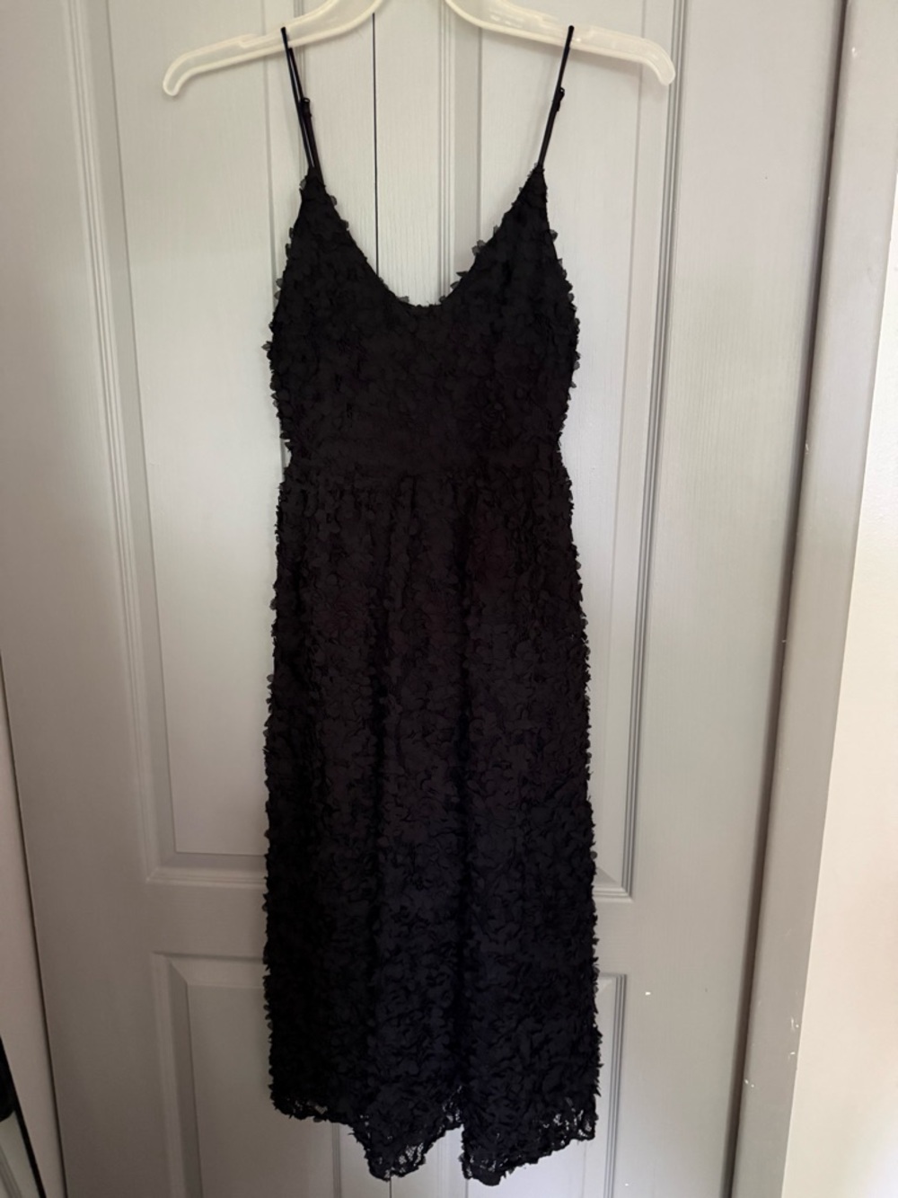 H&M Black Floral Textured Spaghetti-Strap Dress